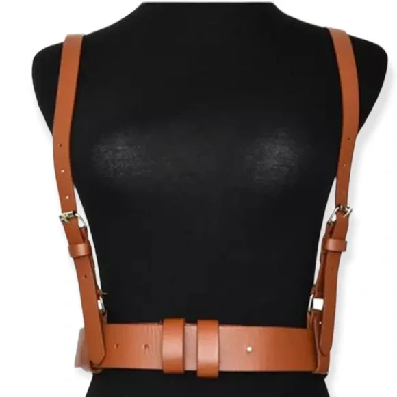 NEW Suspenders Brown Body Harness Adjustable Chest Harness Leather Belt …*NEW* Think Vintage Online | Accessories | New Suspenders Brown  main image 2